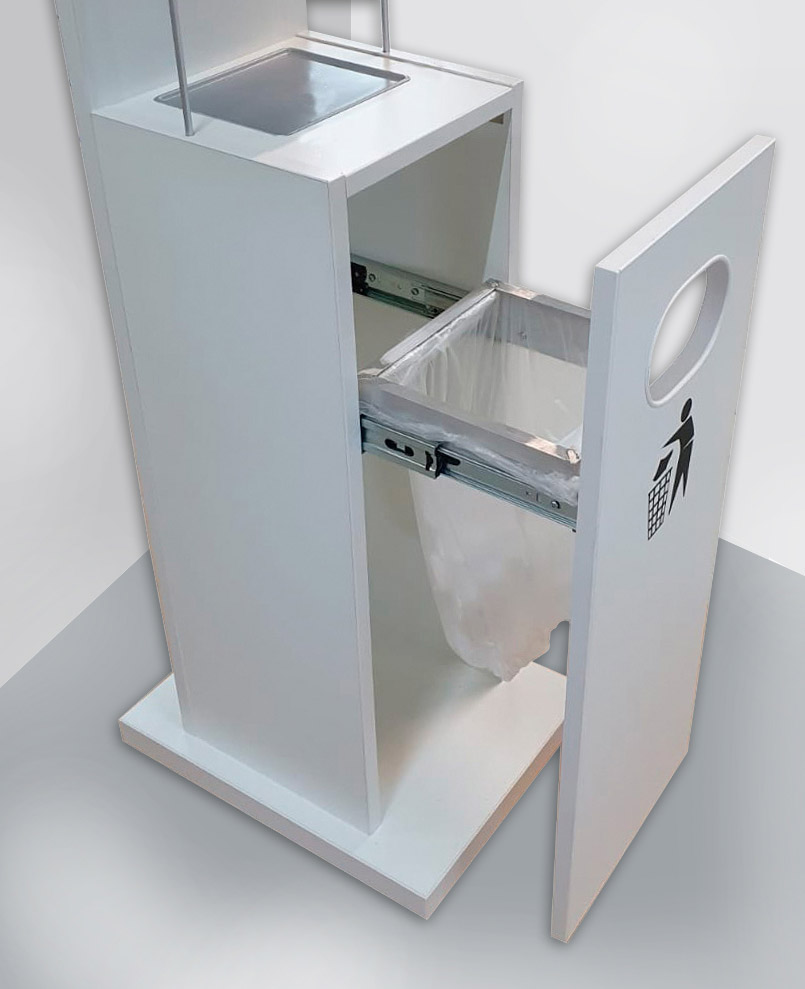 Hygiene_Schrank_weiss_abfallkorb Desinfektionsstation untere Box